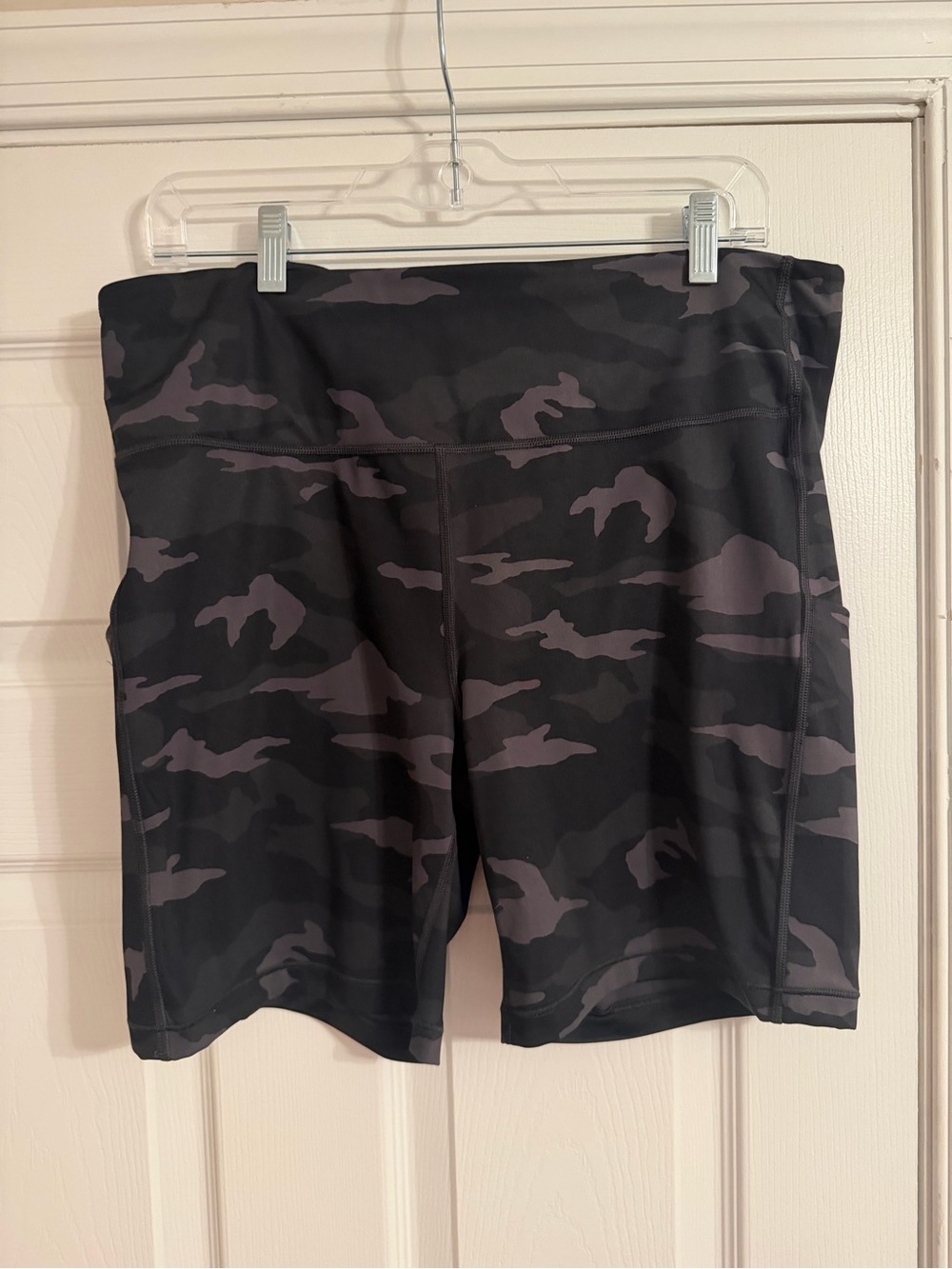 Athleta Black & Charcoal Camo High-Rise Bike Shorts